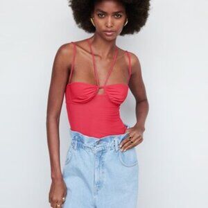 Mango Pink Double Straps Top Corset-Inspired Top